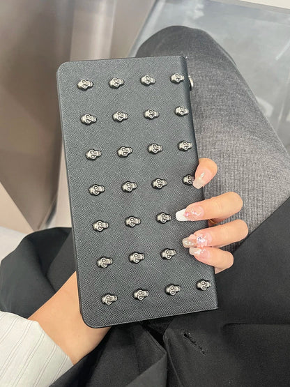 Women's Gothic Skull Head Long Wallet – Black Handheld Mobile Wallet with Wrist Strap & Card Clip