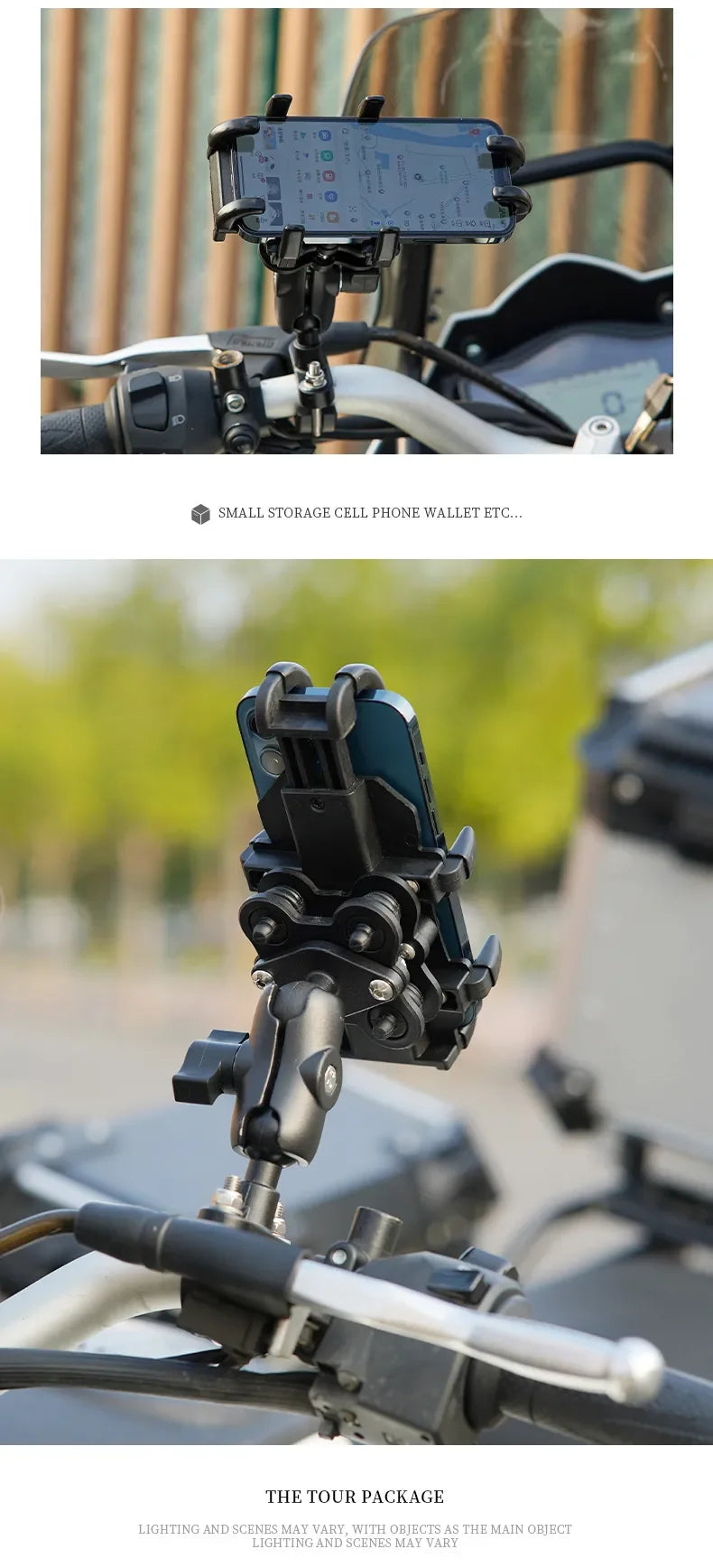 Motorcycle & Bike Phone Holder with Shock Absorber – Handlebar Rearview Mirror Mount for 4.7–7.1” Smartphones