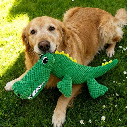 Durable Dinosaur Plush Pet Toy - Squeaky Interactive Chew Toy for Cats and Dogs, Double-Layer Fabric Design