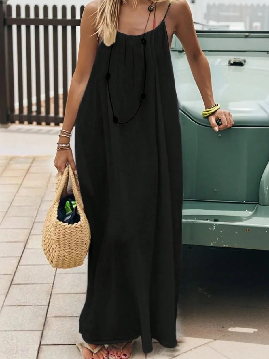 Women’s Sleeveless H-Line Long Gown – Loose Comfortable Polyester Nightwear & Casual Home Dress