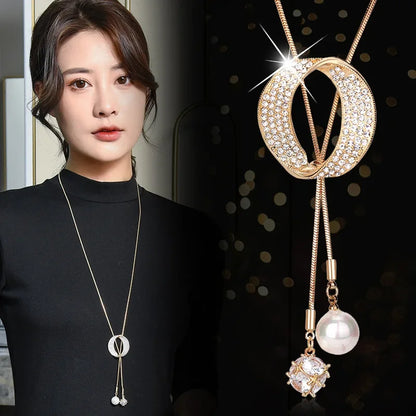Opal Tulip Long Sweater Necklace – Elegant Floral Pendant Chain for Women Autumn Winter Fashion Accessories
