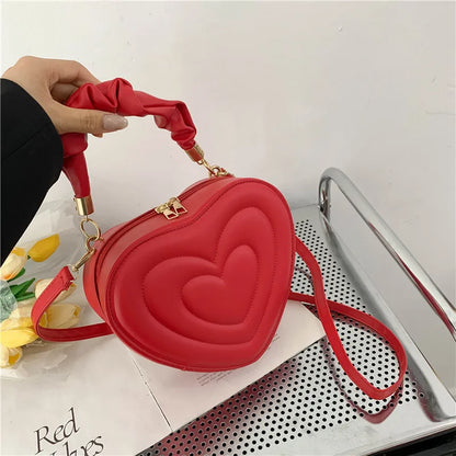 Fashion Love Heart Shape Shoulder Bag: Small Designer Crossbody Bag for Women - Solid PU Leather Top Handle Handbag