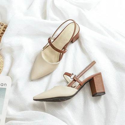 Women’s Summer Pointed Toe Chunky High Heel Pumps — Elegant Solid Ladies Sandals 2024