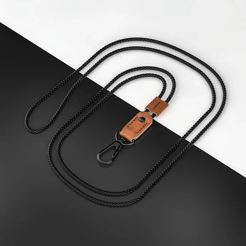 QOONG Handmade Luxury Sheepskin Keychain with Adjustable Neck Strap for Mobile & Keys M11