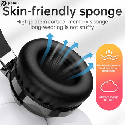 Picun C60 Wired On-Ear Headphones with Mic - Noise Isolating Computer Headphones, Volume Control, 3.5mm Aux Jack