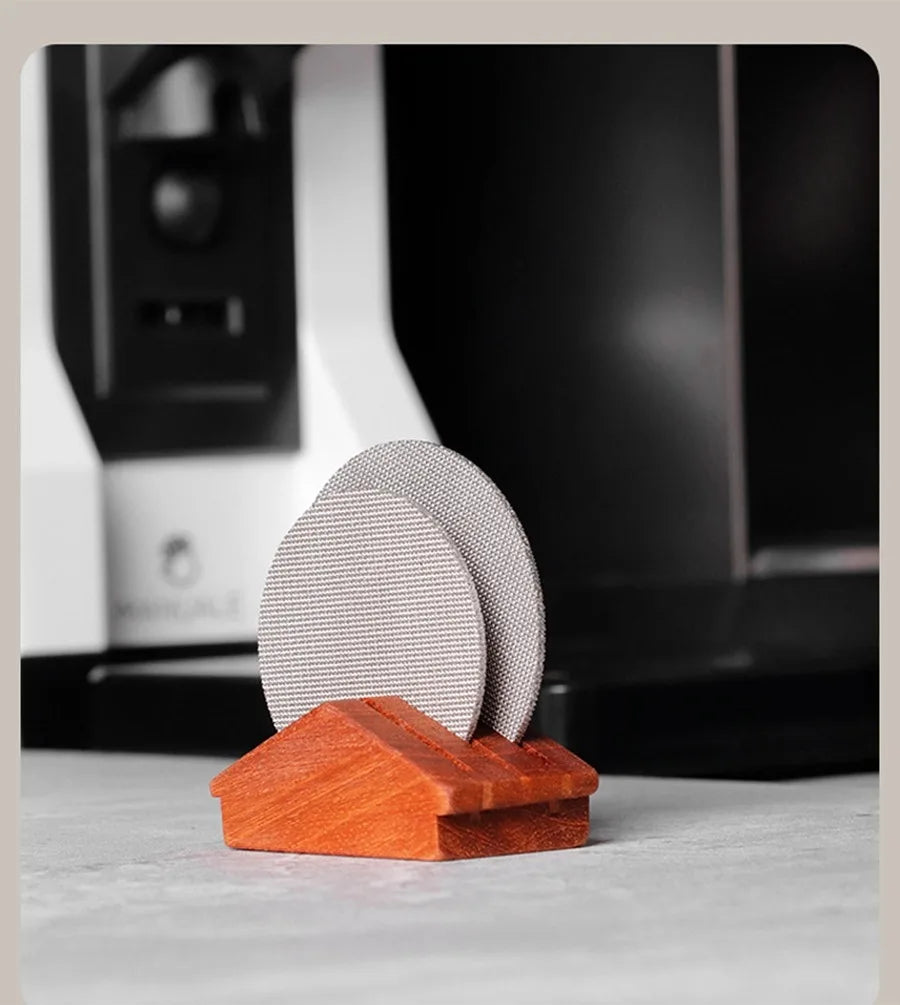 58mm Walnut Coffee Filter Screen Holder – Reusable Mesh Puck Screen for Espresso Machine Barista Use