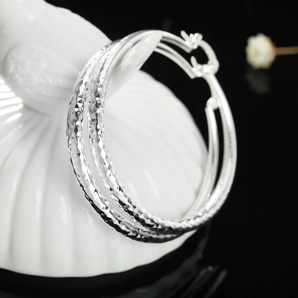 Charms 925 Sterling Silver 5CM Circle Hoop Earrings for Women - Fashionable Wedding Party Jewelry, Holiday Gifts
