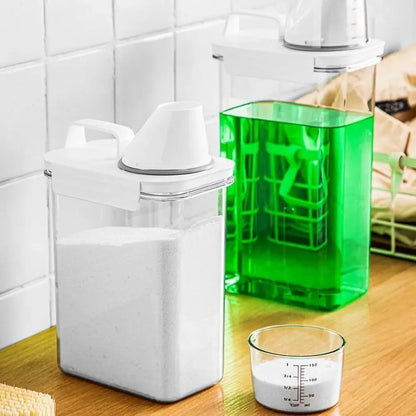 Clear Airtight Laundry Detergent Dispenser - Powder Storage Box with Lid, Washing Powder Liquid Container Jar