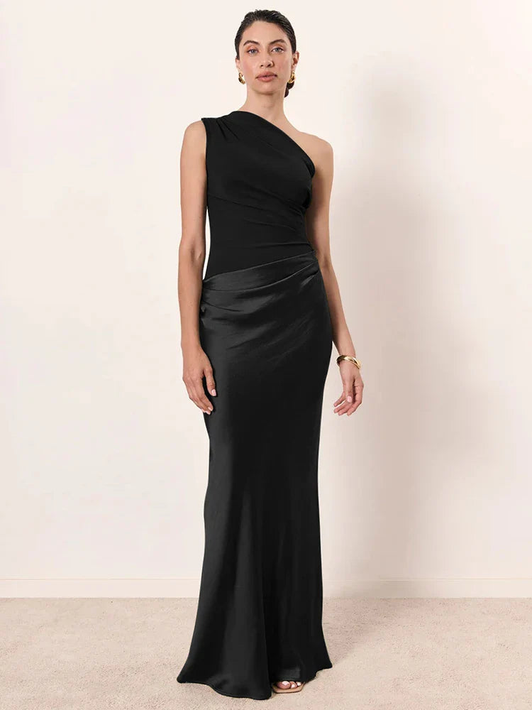 Mozision Women’s Satin Maxi Dress – Sexy Patchwork Sleeveless Backless Bodycon Evening & Club Party Dress