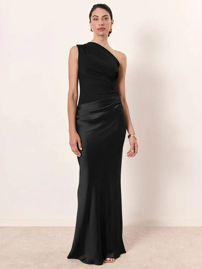 Mozision Women’s Satin Maxi Dress – Sexy Patchwork Sleeveless Backless Bodycon Evening & Club Party Dress