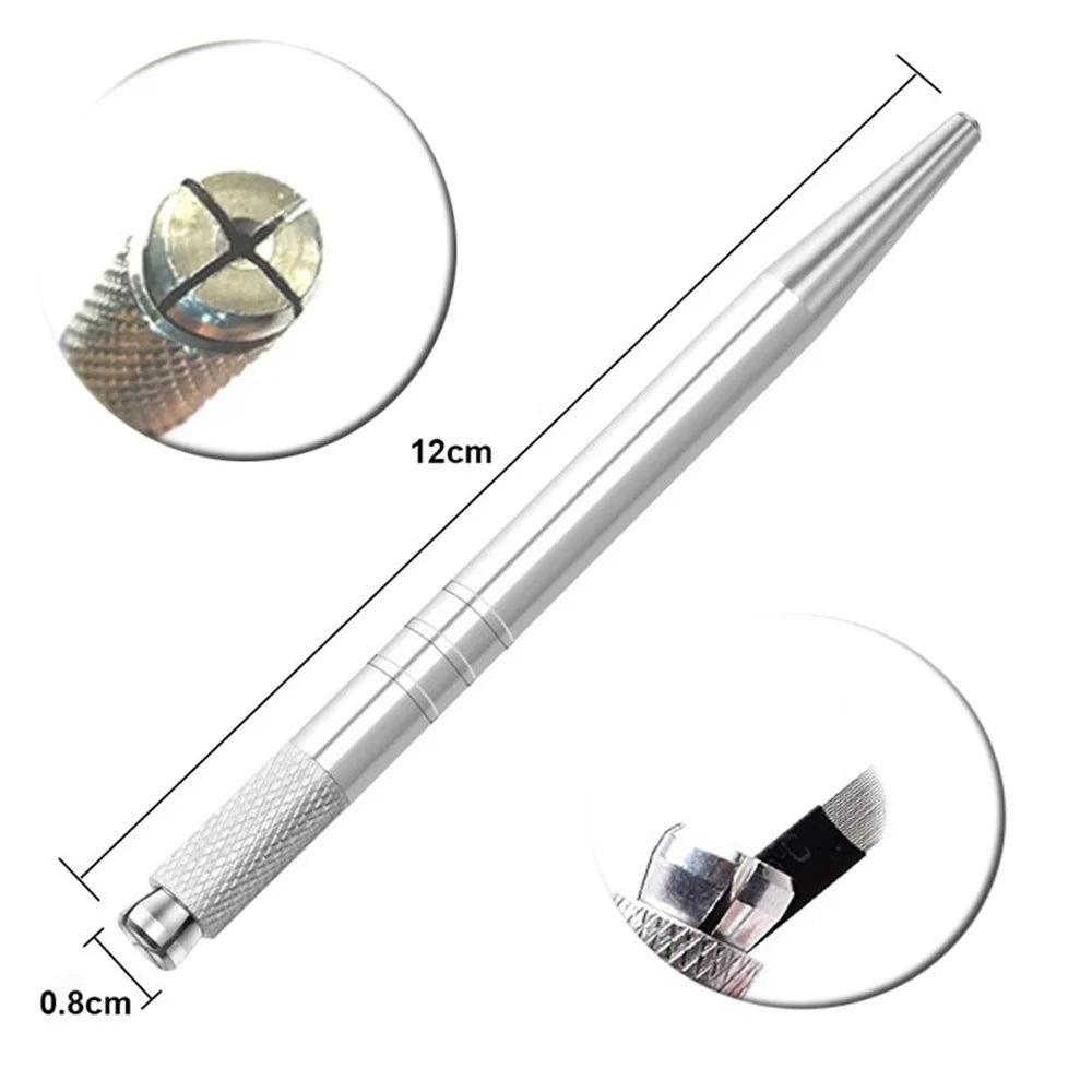 10pcs Permanent Makeup Eyebrow Tattoo Pens — Manual Tebori Microblading Stainless Steel Lock-Pin Tools