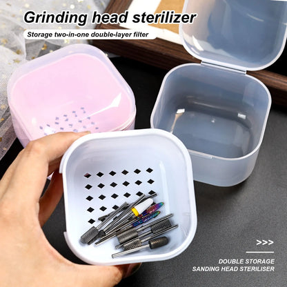 Nail Drill Bit Cleaning Box - Double-Layer Filter Storage Case for Manicure Tools