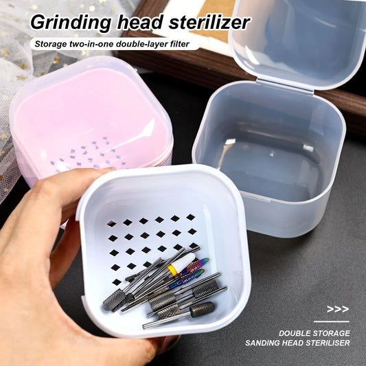 Nail Drill Bit Cleaning Box - Double-Layer Filter Storage Case for Manicure Tools