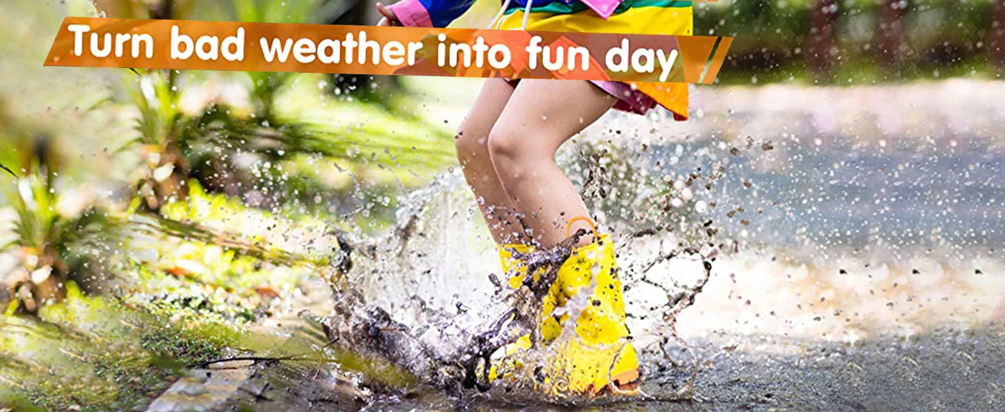 Shevalues Kids Waterproof Rain Boots – Non-Slip Toddler Boots with Easy-On Handles for Boys & Girls