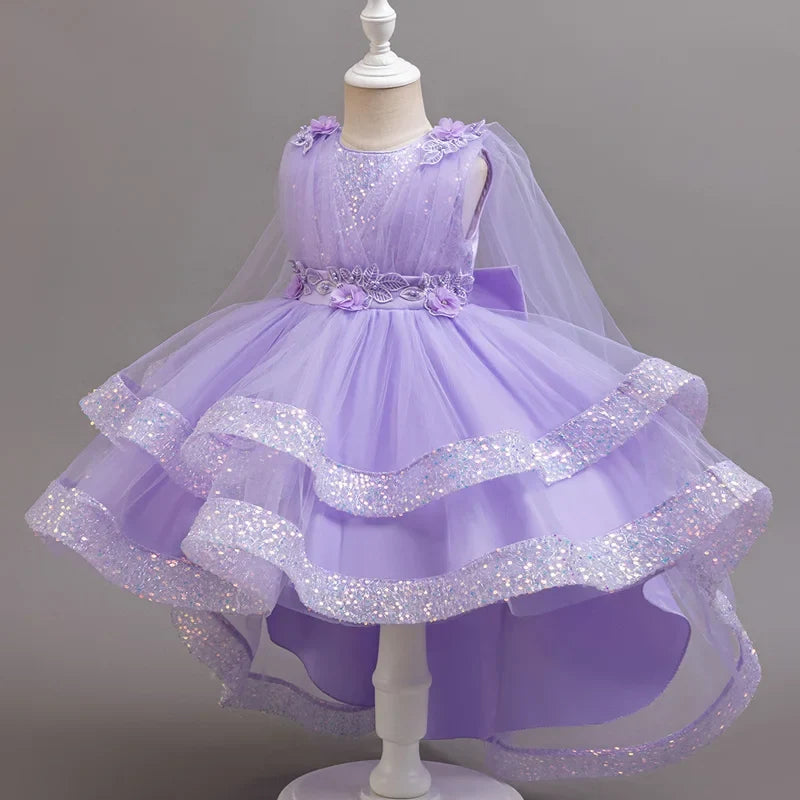 Girls Sequin Sleeveless Party Dress - Kids Wedding, Birthday and Performance Costume Dress