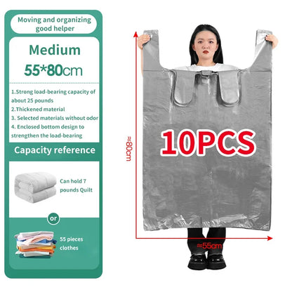 10PCS Large Capacity Thick Plastic Storage Bags — Moving & Packaging Bags for Clothes, Toys, Bedding & Blankets