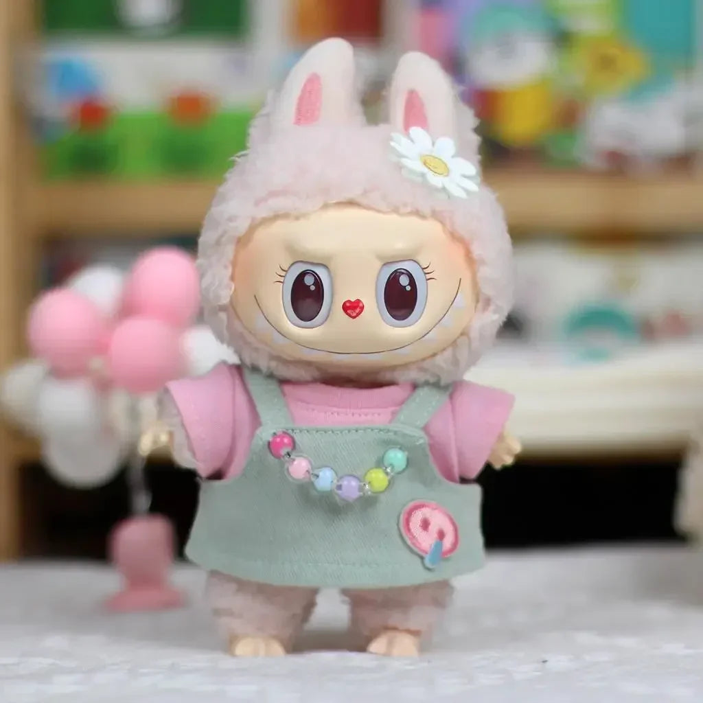 17cm Mini Plush Doll Outfit — K-Pop EXO Labubu Idol Accessories with Flower Shirt, Leather Jacket & Skirt for Gift