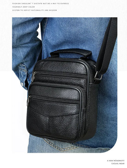 Men’s Genuine Leather Crossbody Bag – Small Outdoor Casual Bag for Motorcycle and Daily Use