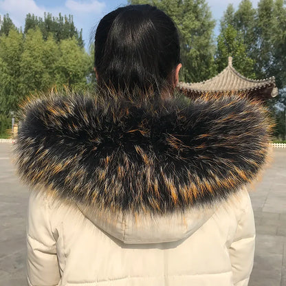 Natural Raccoon & Fox Fur Scarf – Luxury Women’s Winter Fur Collar and Hood Trim for Coats & Jackets