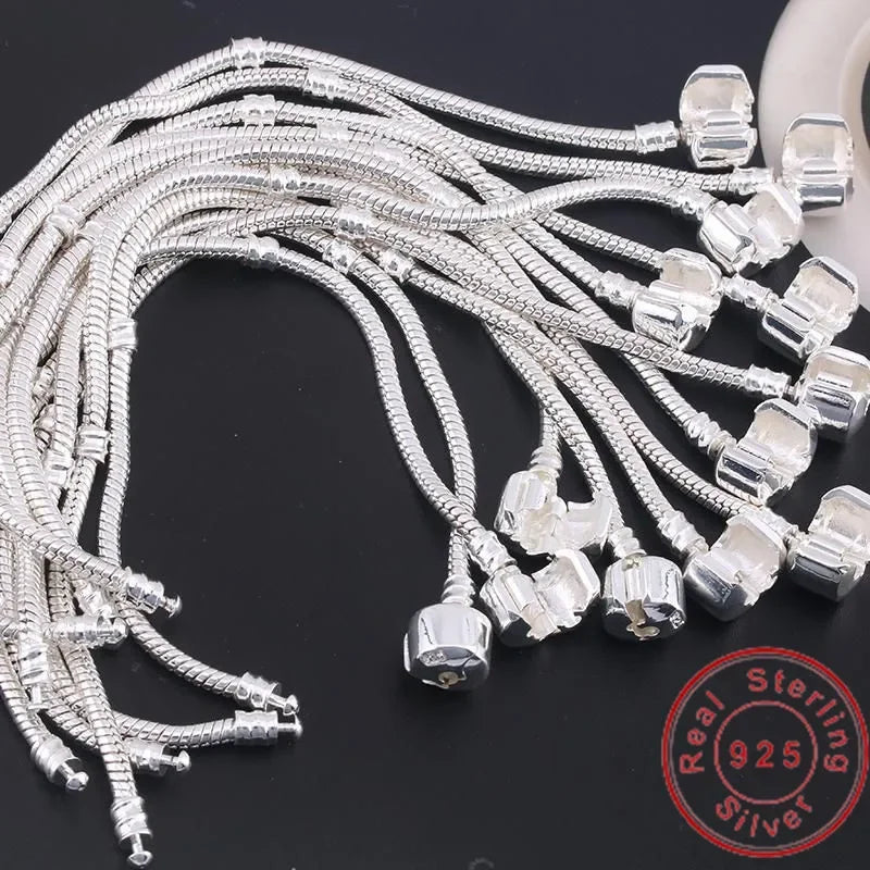 925 Sterling Silver Snake Bone Charm Bracelet – Fine Jewelry Bangle for Women & Men, Party & DIY Accessories