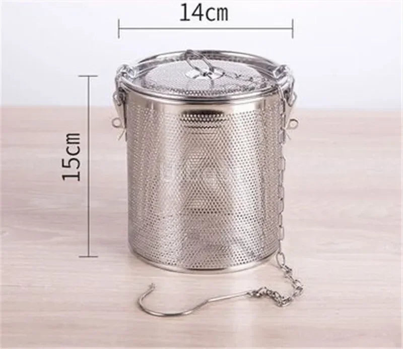 304 Stainless Steel Round Hole Seasoning Bag — Spice, Gravy & Soup Strainer Basket for Brine, Hot Pot, and Slag Separation