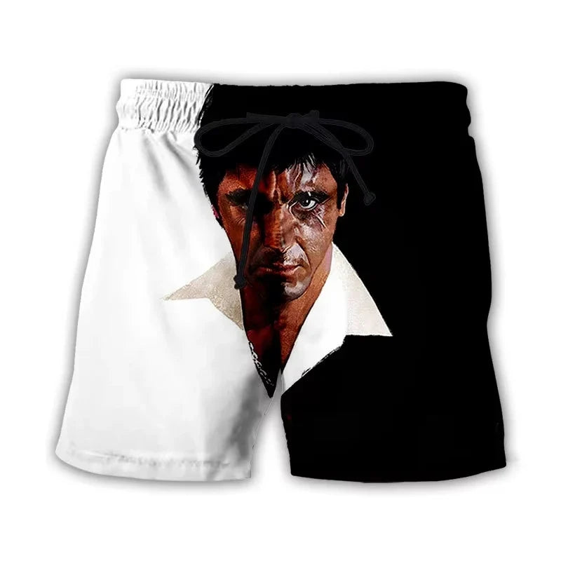 Men’s Scarface 3D Print Swim Shorts - Tony Montana Beach Board Trunks