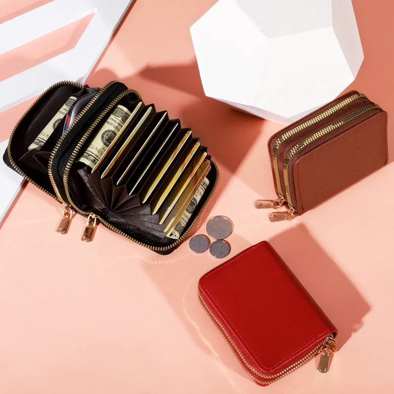 Women’s Short Zipper Purse with Lychee Pattern – Fashion Large Capacity Multi-Card Slot Coin Purse