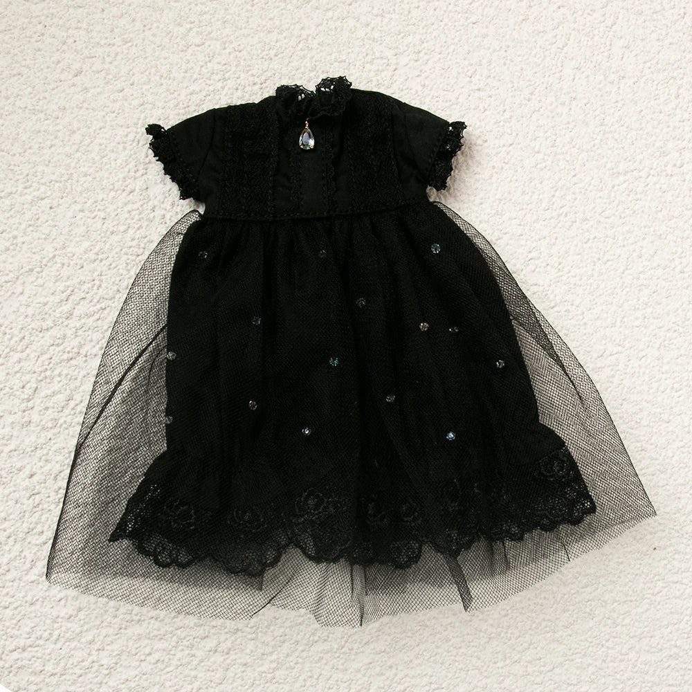 Blythe Doll Clothes Plaid Pleated Skirt & Off-Shoulder Top Tulle Dress Set — Ruffle Skirt for Licca, Azone, OB22, YMY Doll Accessories