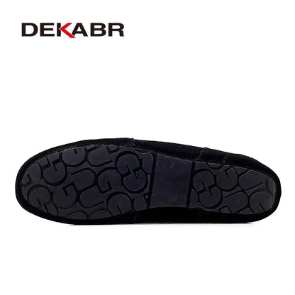 DEKABR Men's Leather Loafers - Warm Soft Slip-On Business & Driving Shoes