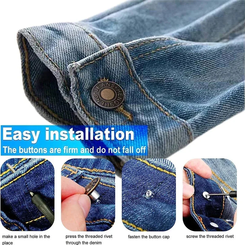 Metal Jeans Buttons Replacement Kit - 10Pcs 17mm Screw-on No-Sewing Buttons for Clothing Repair, Nailless Jean Buckles