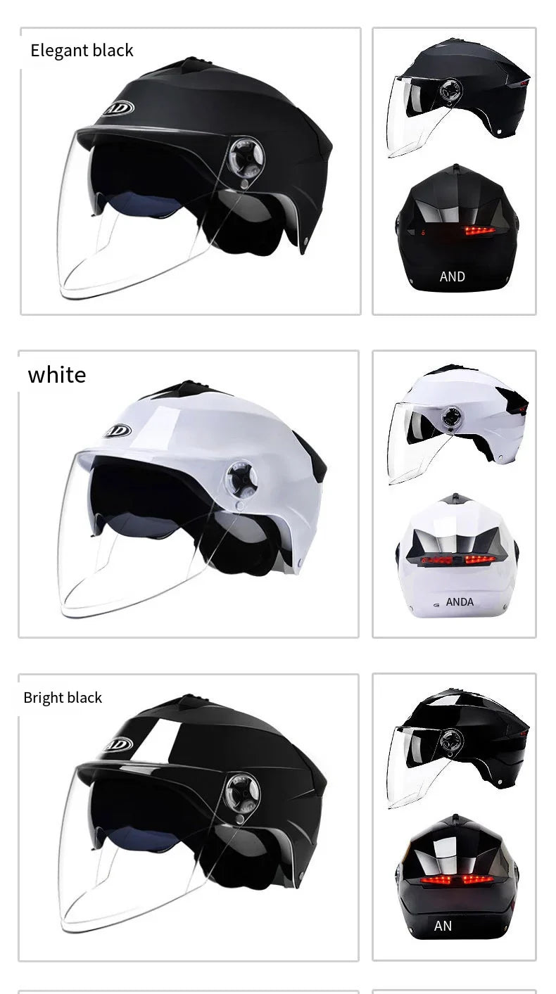 Motorcycle Helmet with LED Lights – Double Visor Moped Helmet for Men & Women, Electric Scooter & Bicycle Light, Rechargeable