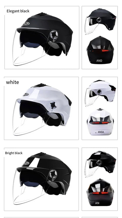 Motorcycle Helmet with LED Lights – Double Visor Moped Helmet for Men & Women, Electric Scooter & Bicycle Light, Rechargeable