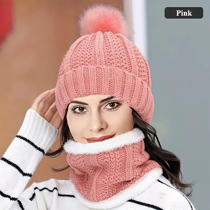 Winter Warm Knit Hat Set – Thick Plush Windproof Cold Weather Casual Hat