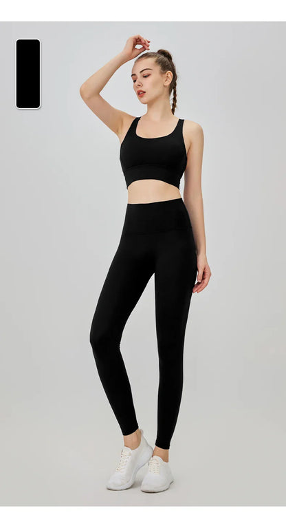 2-Piece Women’s Yoga Tracksuit – Pilates Fitness Set with Push-Up Sports Bra & Leggings for Gym Workout