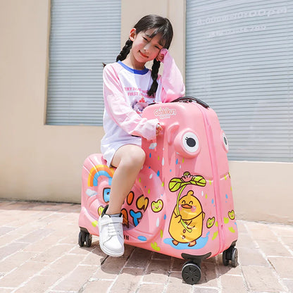Cartoon Kids Ride-On Suitcase with Wheels – 20/24 Inch Rolling Trolley Luggage for Children, Travel Bag & Gift