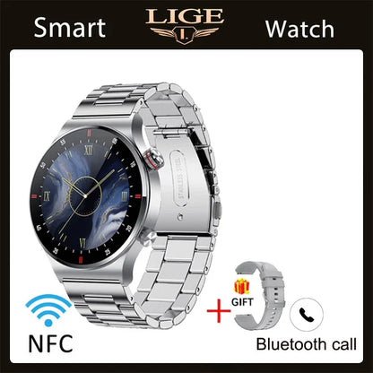 LIGE 2023 ECG+PPG Smartwatch for Men – AMOLED Touchscreen, Bluetooth Call, NFC, Waterproof Sports Watch for Android & iOS