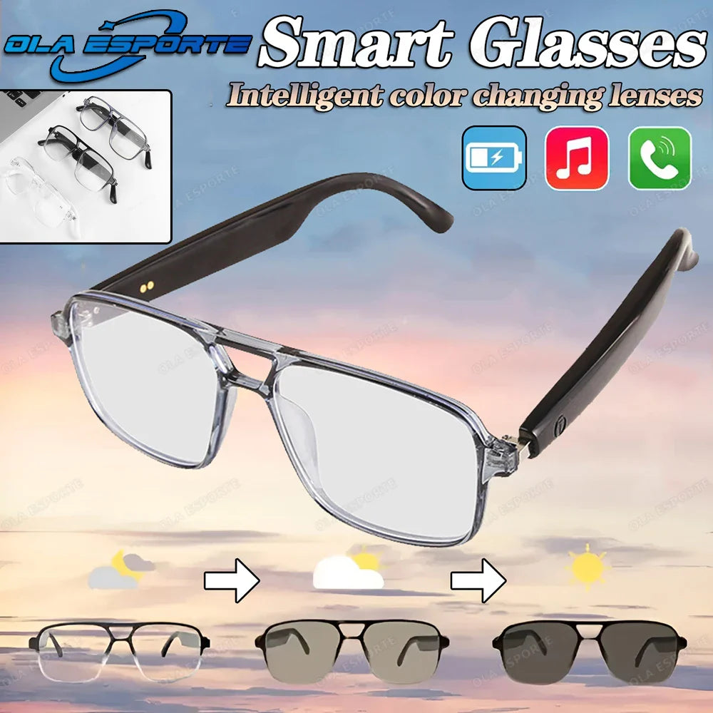 Smart Bluetooth Glasses with AI Voice Navigation – Outdoor Sports Headphones, Photochromic Lens, Waterproof & Anti-UV Sunglasses