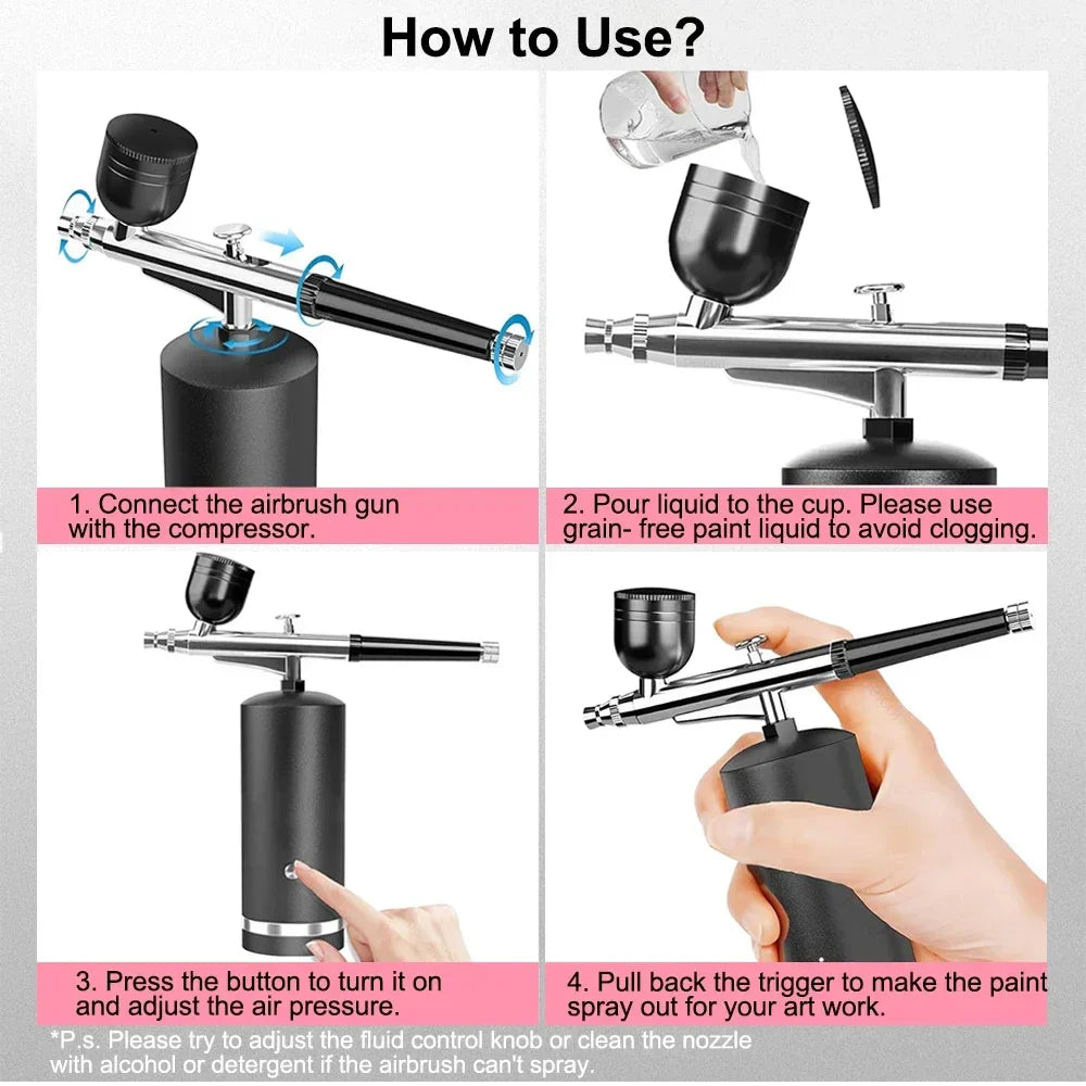 Portable Wireless Airbrush Kit — Handheld Electric Spray Gun with Compressor for Coloring, Tattoo, Graffiti & Model Painting