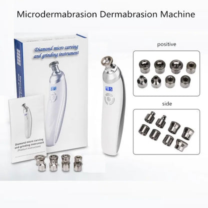 Handheld Diamond Microdermabrasion Machine – Blackhead Removal Facial Skin Care Beauty Device with Dermabrasion Tips
