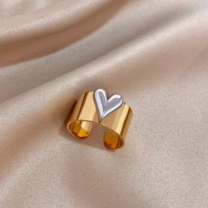 Greatera Stainless Steel Heart Cuff Ring – Wide Thick Statement Jewelry for Women & Men, European American Style