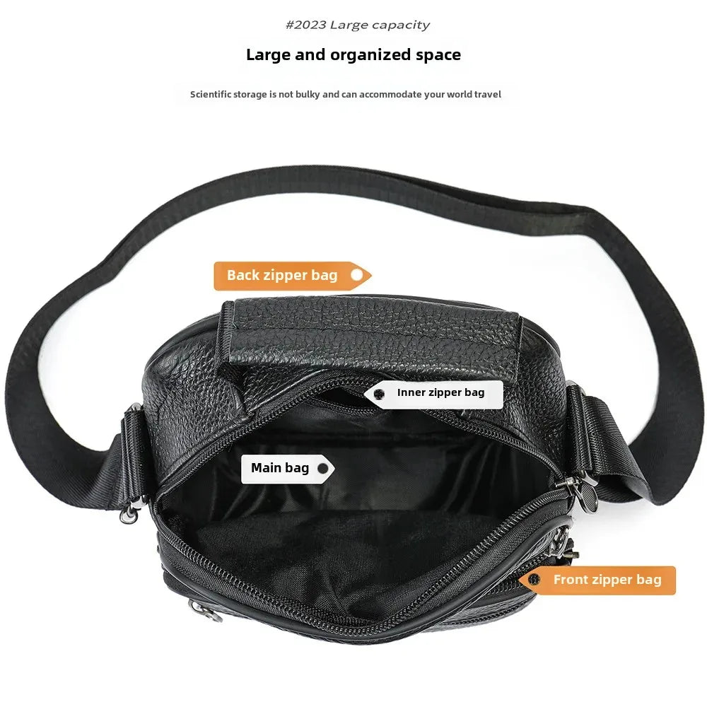 Men’s Genuine Leather Crossbody Bag – Small Outdoor Casual Bag for Motorcycle and Daily Use
