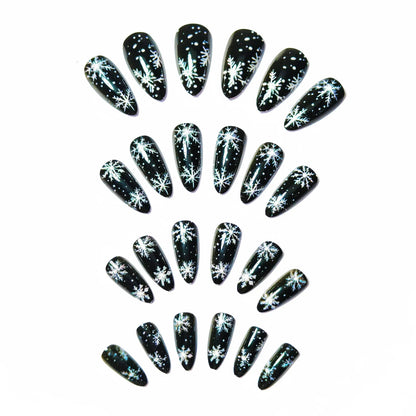 Medium Long Christmas Fake Nails – Square & Almond Tips with Tree, Snowflake & Snowman Designs