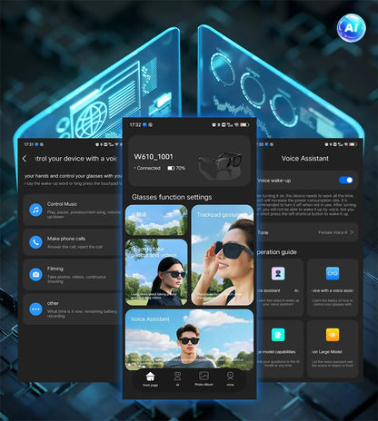 LIGE Smart Glasses — AI Camera Sunglasses with BT Call, Music, Touch Control, Voice Assistant, Video & Sound Recording, WiFi Transmission