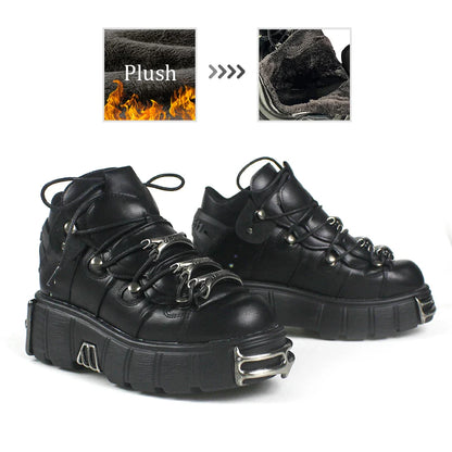 2024 New Punk Style Women's Platform Shoes – 6CM Lace-Up Gothic Ankle Boots with Metal Decor
