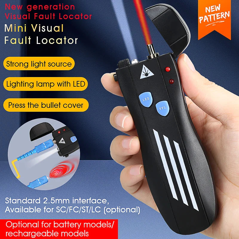 Rechargeable VFL Fiber Optic Cable Tester | Visual Fault Locator | Optional Power Levels (1/15/30/50mW) | Compatible with SC/FC/ST Connectors