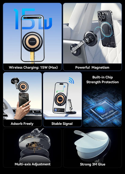 Essager Magnetic Wireless Car Charger – 15W Fast Charging Phone Holder Mount for MagSafe iPhone 15/14/13 Pro Max