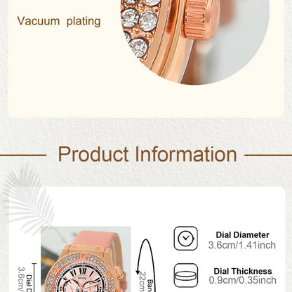 3PCS Women’s Casual Leather Watch Set – Quartz Wristwatch, Heart Bow Wallet, Glasses & Sunglasses Clock Montre Femme