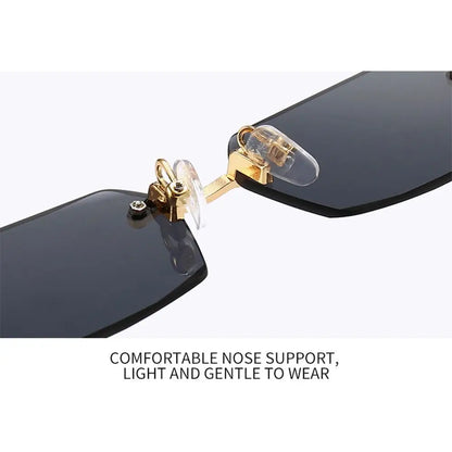Rimless Rectangle Sunglasses – Fashion Small Square Shades for Men & Women, Summer Travel Eyewear