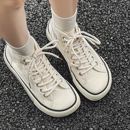Women’s High-Top Canvas Shoes — Round-Toe, Low-Profile, Breathable Flat Heel Board Shoes for Spring/Summer