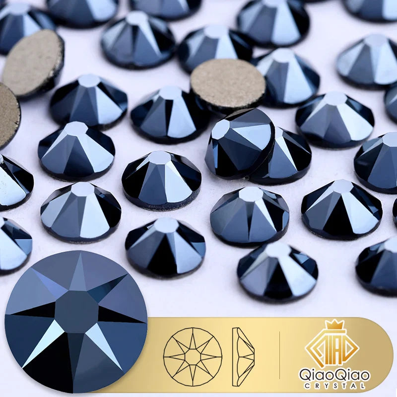 QIAO 2088 Crystal Nail Art Rhinestones — Flat Back Non-Hotfix Strass for DIY Nail Decorations (8 Big + 8 Small)